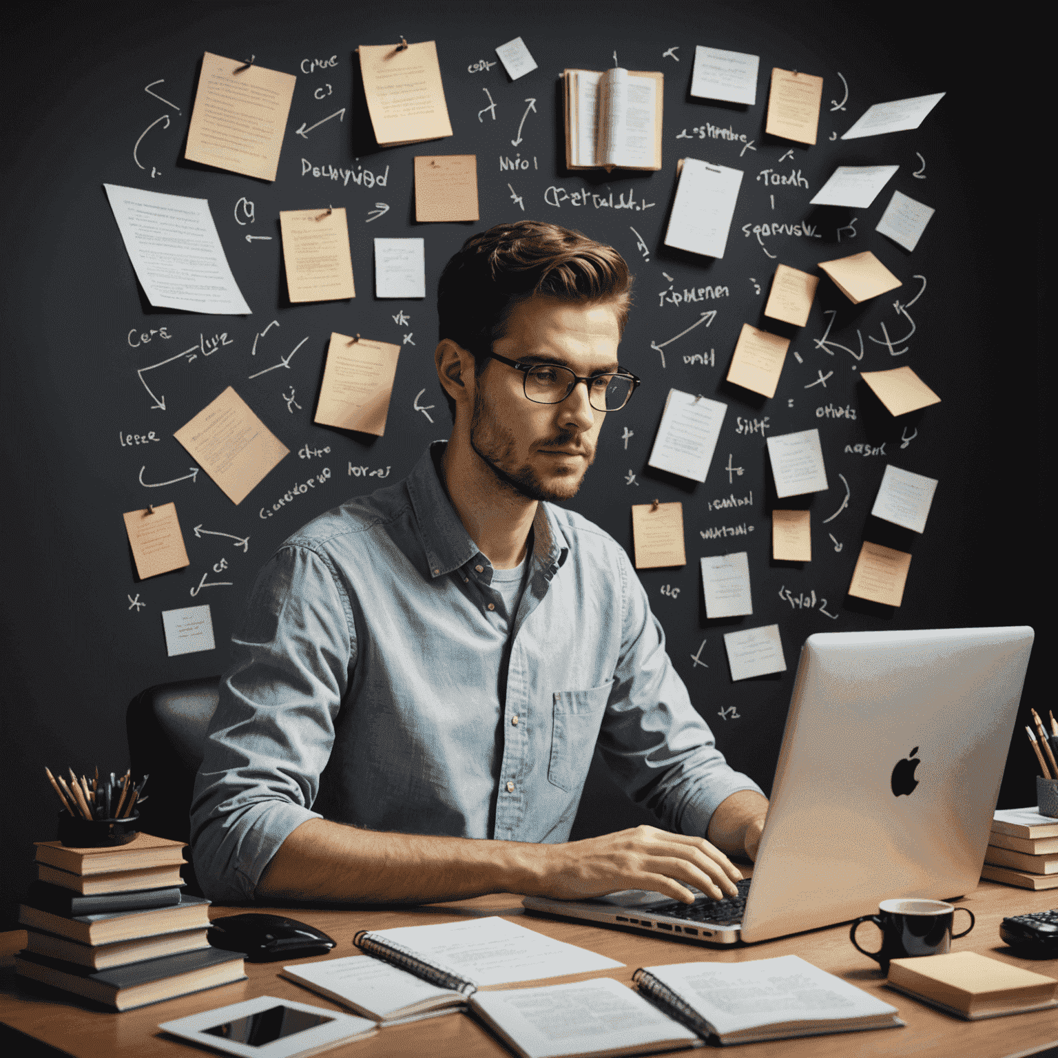 Un programador trabajando en su computadora, rodeado de libros de programación y notas, representando el proceso de mejora de habilidades